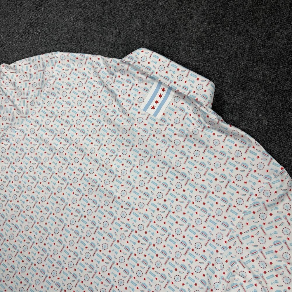 Rhoback Chicago Hot Dog Performance Golf Polo Men’s XL White Red Blue Shirt - Picture 8 of 11